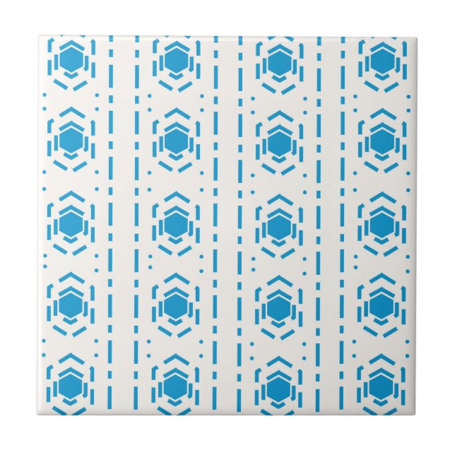 Blue and Ecru Mediterranean Style Pattern Ceramic  Tile (Front)