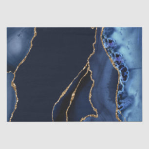 Blue and Faux Gold Glitter Marble Agate Tissue Paper