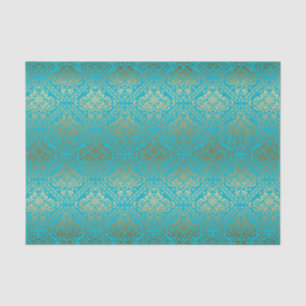 Blue And Faux Metallic Gold Floral Damasks Tissue Paper