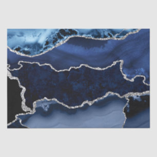 Blue and Faux Silver Glitter Marble Agate Tissue Paper