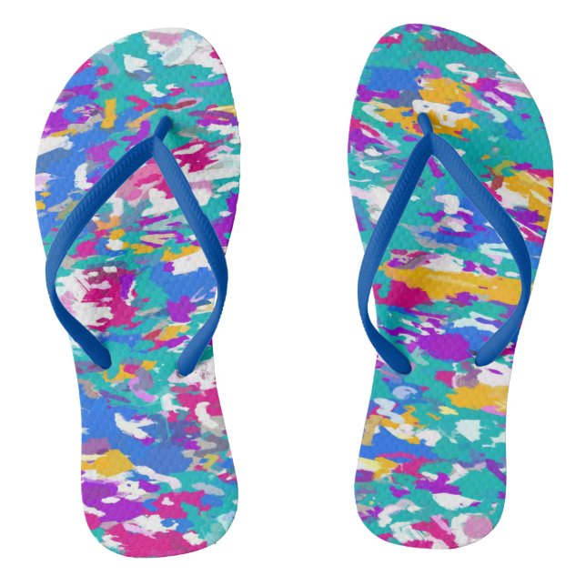 Blue and Fuchsia Abstract Thongs (Footbed)