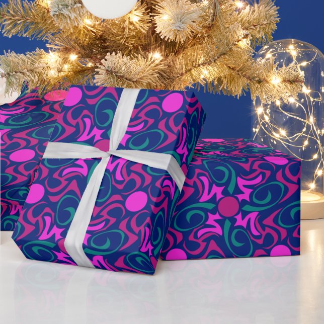 Blue and Fuchsia Pink Star Seamless Vector Pattern Wrapping Paper (Holidays)