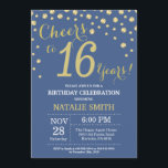Blue and Gold 16th Birthday Diamond Invitation<br><div class="desc">16th Birthday Invitation with Blue and Gold Glitter Diamond Background. Gold Confetti. Kids Birthday. Teen Teenage Boy or Girl Birthday. For further customisation,  please click the "Customise it" button and use our design tool to modify this template.</div>