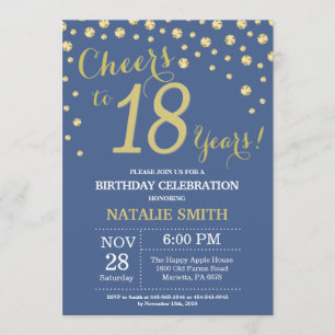 Blue and Gold 18th Birthday Diamond Invitation