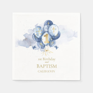 Blue and Gold 1st Birthday and Baptism Napkins