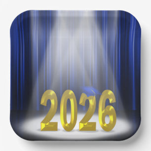 Blue and Gold 2025 Graduation in Spotlight  Paper Plate