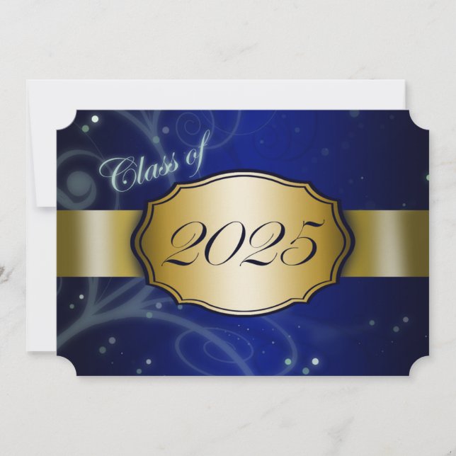 Blue and Gold 2025 Graduation Invitation (Front)