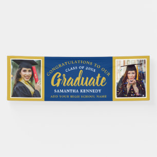 Blue And Gold 2 Photo Congratulations Graduation Banner