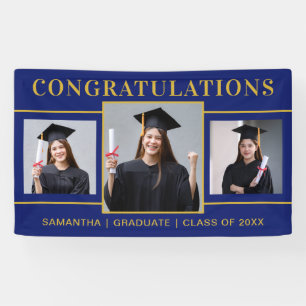 Blue And Gold 3 Photo Graduation Congratulations  Banner