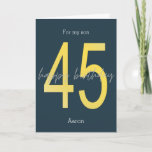 Blue and Gold 45th Birthday Card<br><div class="desc">A personalised navy blue and gold 45th birthday card for him. The front features the number 45 in a gold gradient with a happy birthday message. You will be able to easily personalise the front with his name, the inside card birthday message and the back with the year. This personalised...</div>