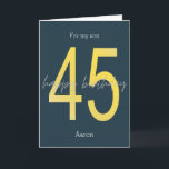 Blue and Gold 45th Birthday Card<br><div class="desc">A personalised navy blue and gold 45th birthday card for him. The front features the number 45 in a gold gradient with a happy birthday message. You will be able to easily personalise the front with his name, the inside card birthday message and the back with the year. This personalised...</div>