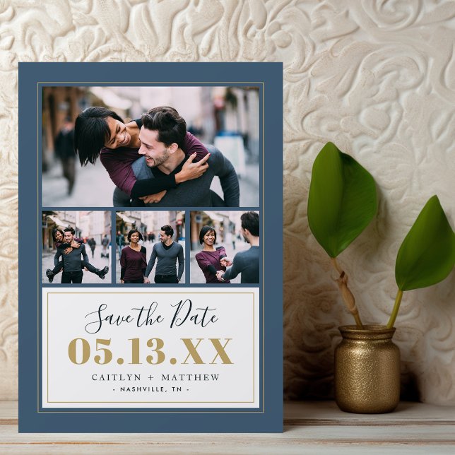 Blue and Gold 4 Photo Save the Date (Creator Uploaded)