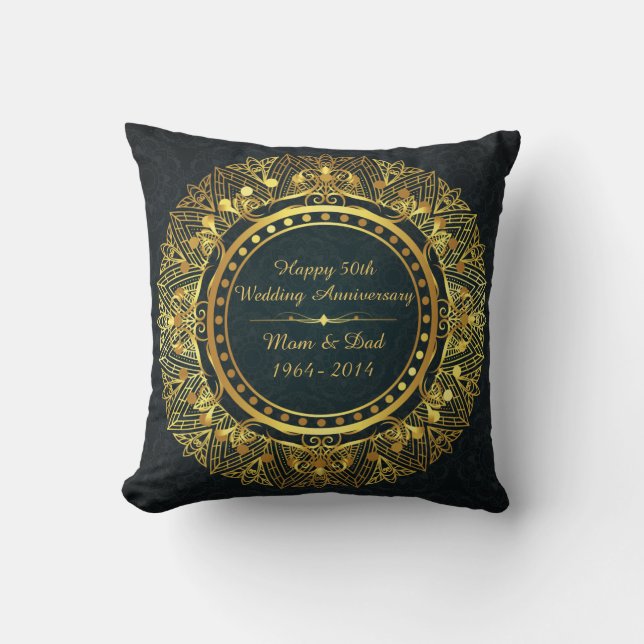 Blue and Gold 50th Wedding Anniversary Classic Cushion (Front)