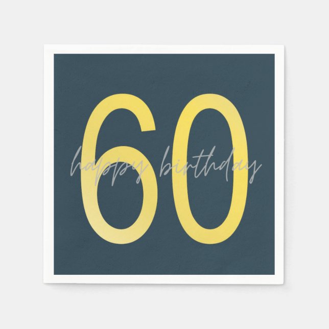 Blue and Gold 60th Birthday  Napkin (Front)