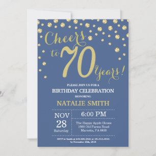 Blue and Gold 70th Birthday Diamond Invitation
