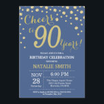 Blue and Gold 90th Birthday Diamond Invitation<br><div class="desc">90th Birthday Invitation with Blue and Gold Glitter Diamond Background. Gold Confetti. Adult Birthday. Male Men or Women Birthday. For further customisation,  please click the "Customise it" button and use our design tool to modify this template.</div>