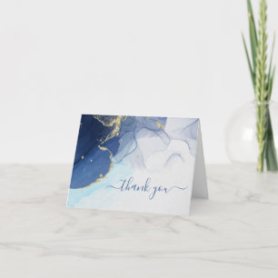 Blue and Gold Abstract Agate Folded Thank You Card