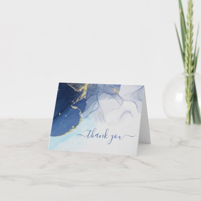 Blue and Gold Abstract Agate | Folded Thank You Card (Front)