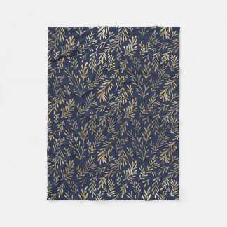 Blue and Gold Abstract Art Deco Leaves Pattern  Fleece Blanket