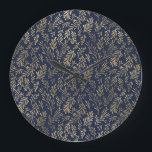 Blue and Gold Abstract Art Deco Leaves Pattern  Large Clock<br><div class="desc">A lovely blue and gold art deco style leaves pattern.</div>