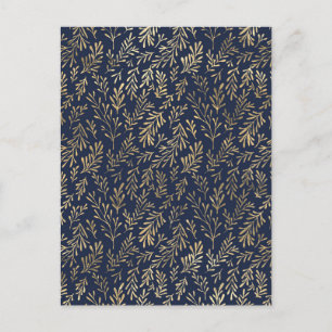 Blue and Gold Abstract Art Deco Leaves Pattern  Postcard