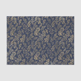 Blue and Gold Abstract Art Deco Leaves Pattern  Tissue Paper