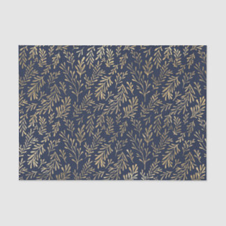 Blue and Gold Abstract Art Deco Leaves Pattern  Tissue Paper