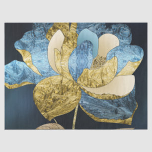 Blue and Gold Abstract Flower with Textured Petals Tissue Paper