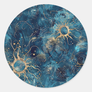 Blue and Gold Abstract Nebula Custom Sticker