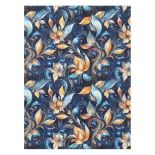 Blue and Gold Abstract Paisley Leaves (2) Tablecloth