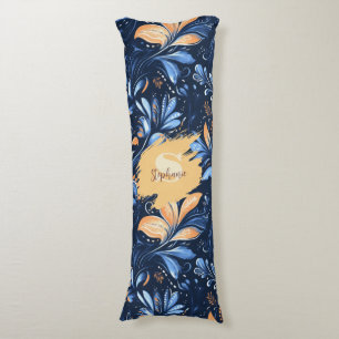 Blue and Gold Abstract Paisley Leaves (3) Body Cushion