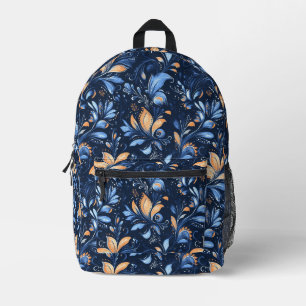 Blue and Gold Abstract Paisley Leaves (3) Printed Backpack