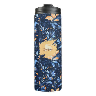 Blue and Gold Abstract Paisley Leaves (3) Thermal Tumbler