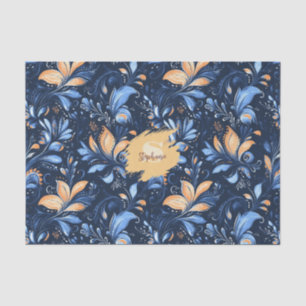 Blue and Gold Abstract Paisley Leaves (3) Tissue Paper