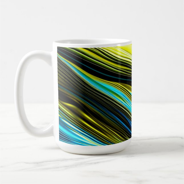Blue and Gold Abstract Silk and Satin Rolls Coffee Mug (Left)