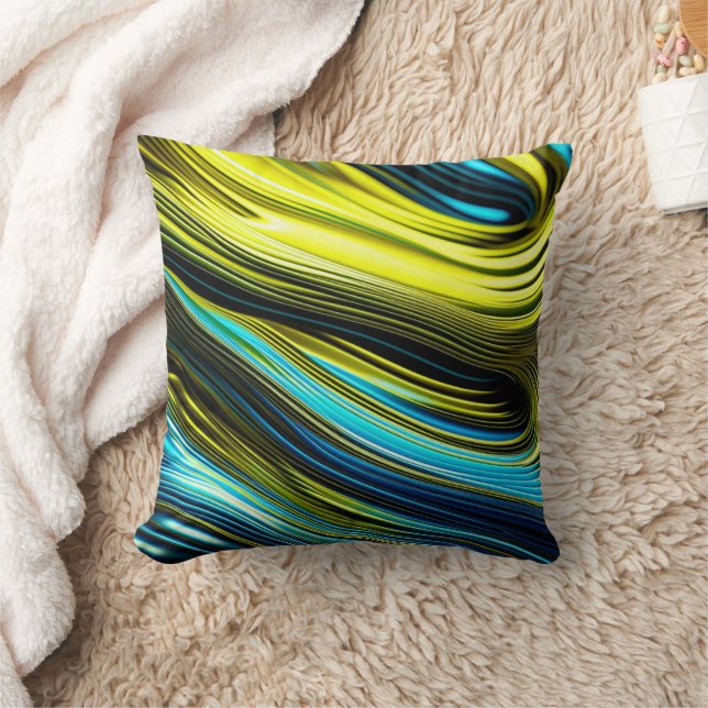 Blue and Gold Abstract Silk and Satin Rolls Cushion (Blanket)