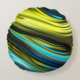 Blue and Gold Abstract Silk and Satin Rolls Round Cushion