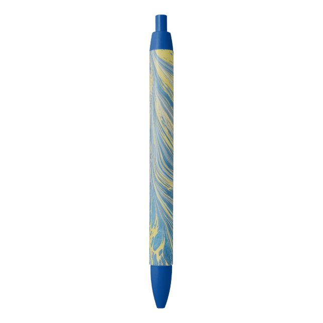 Blue And Gold Abstract Wave Black Ink Pen (Front Vertical)