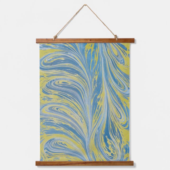 Blue And Gold Abstract Wave Hanging Tapestry (Front)