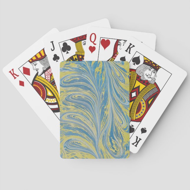 Blue And Gold Abstract Wave Playing Cards (Back)