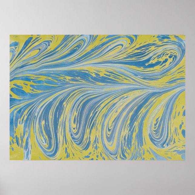 Blue And Gold Abstract Wave Poster (Front)