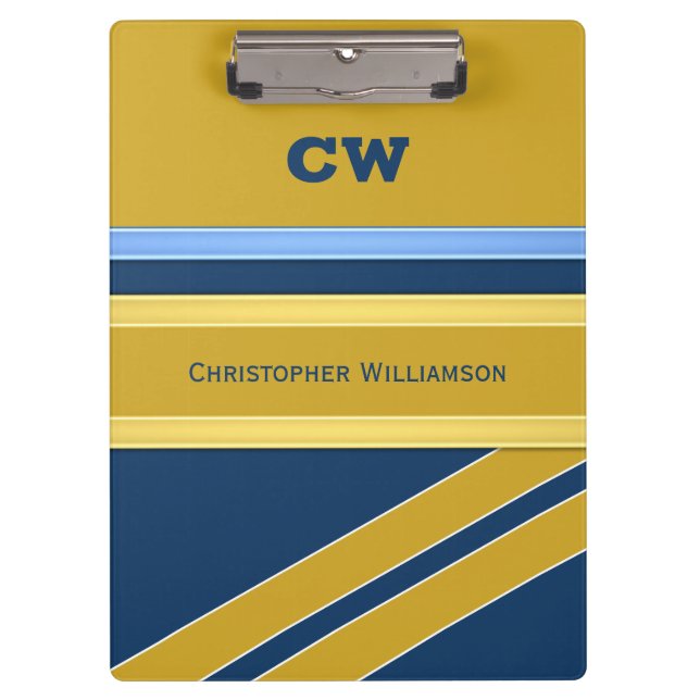 Blue and gold add name initials office clipboard (Front)