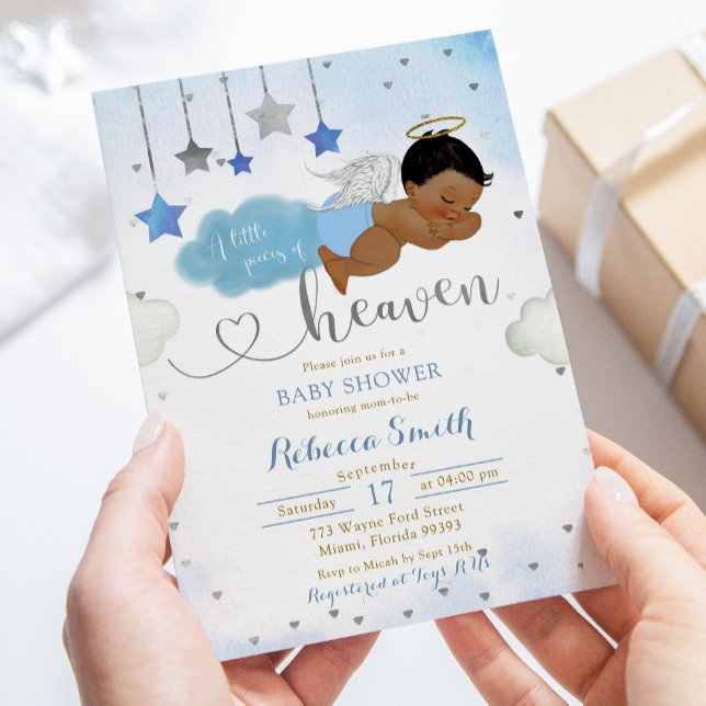 Blue and Gold African Baby Angel Baby Shower Invitation (Creator Uploaded)
