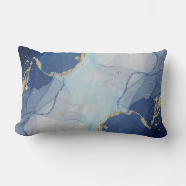 Blue and Gold Agate Abstract  Lumbar Cushion (Front)