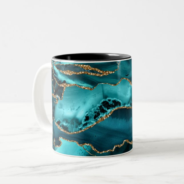 Blue and Gold Agate Two-Tone Coffee Mug (Front Left)