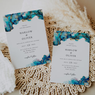 Blue and Gold Agate Wedding Invite