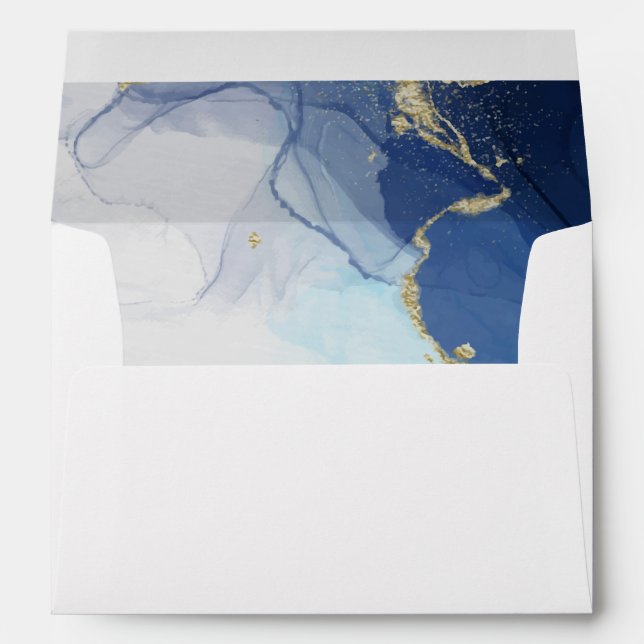 Blue and Gold Alcohol Ink Wedding Invitation Envelope (Back (Bottom))