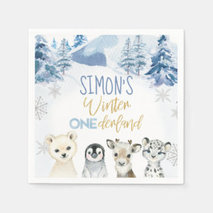 Blue and Gold Arctic Winter Onederland Birthday Napkin