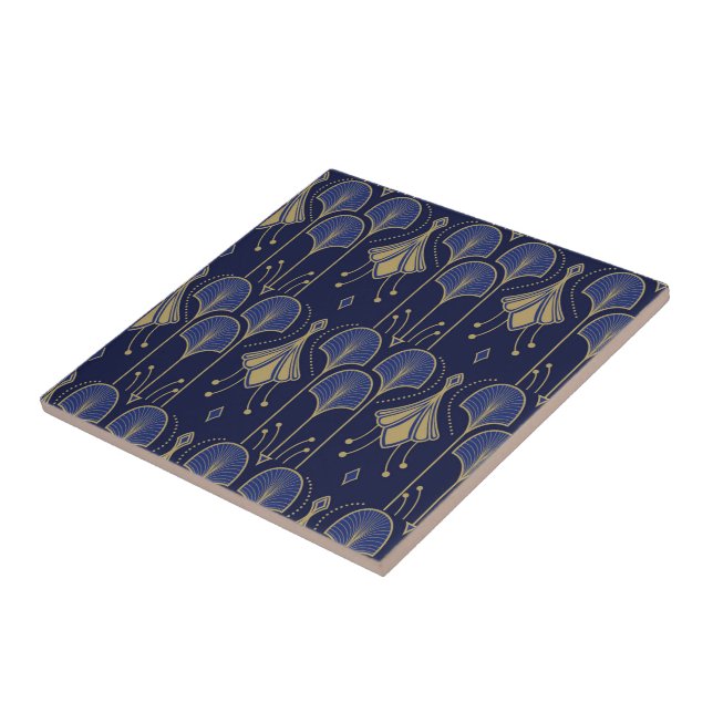 Blue And Gold Art Deco Ceramic Tile (Side)