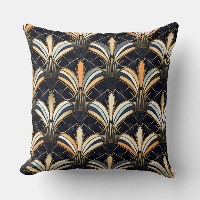 Blue and Gold Art Deco Cushion (Front)